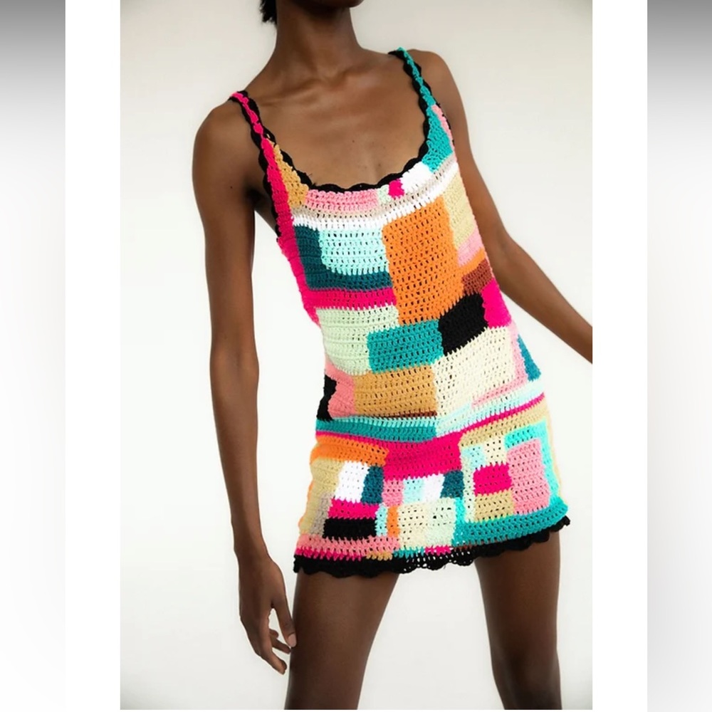 New Tach Meryl Crochet Multicolor Knit Dress